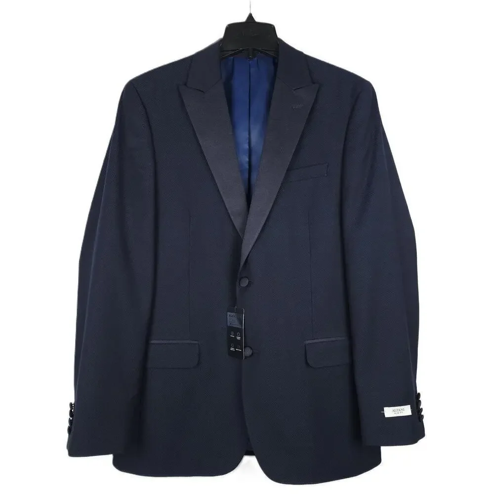 Alfani Men's Slim-Fit Stretch 2-Piece Tuxedo Diamond Grid Navy 38R 30x30 NWT - Picture 2 of 9